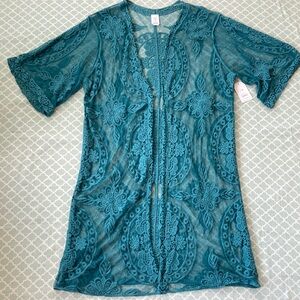 NWT Time and Tru Teal Embroidered Lace Kimono L/XL